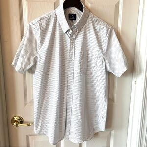 Ben Sherman Men’s Short Sleeve Button-Down Shirt White Navy Dash Print Medium